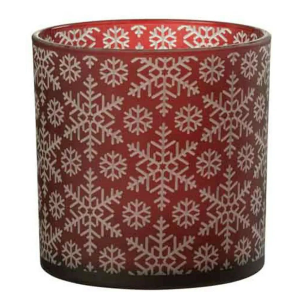 PARIS PRIX - Photophore design en verre "neige" 15cm rouge