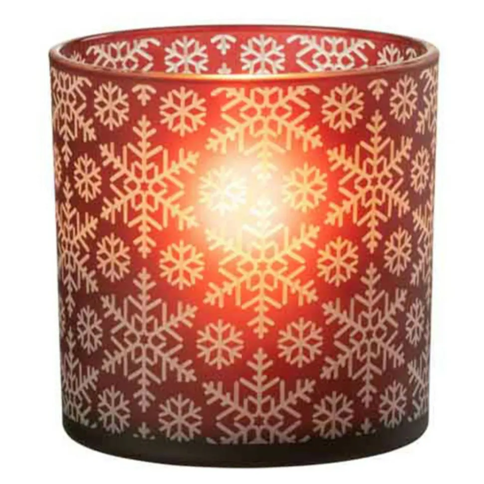 PARIS PRIX - Photophore design en verre "neige" 15cm rouge