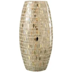 PARIS PRIX - Photophore design en verre "mosaïque" 35cm beige