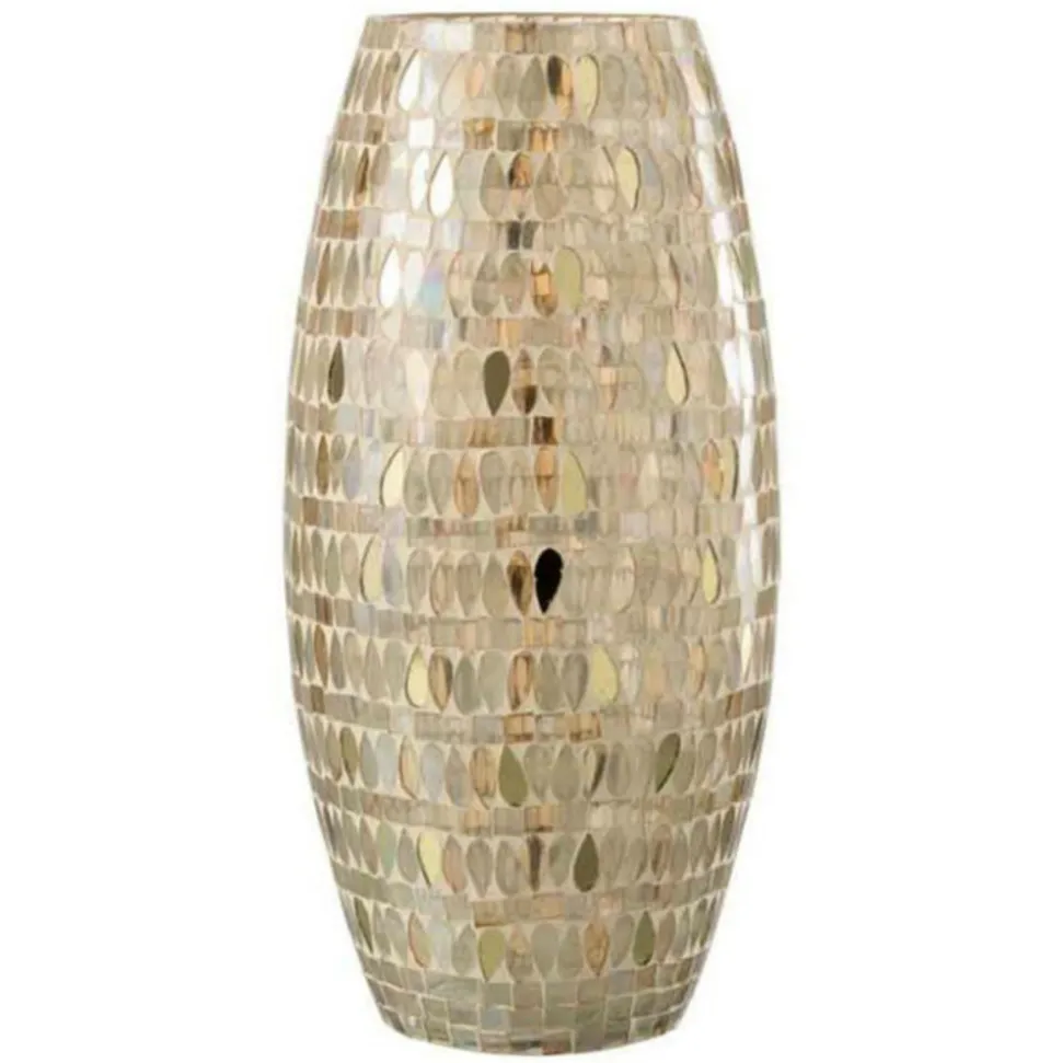 PARIS PRIX - Photophore design en verre "mosaïque" 35cm beige