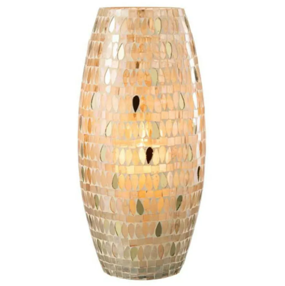 PARIS PRIX - Photophore design en verre "mosaïque" 35cm beige