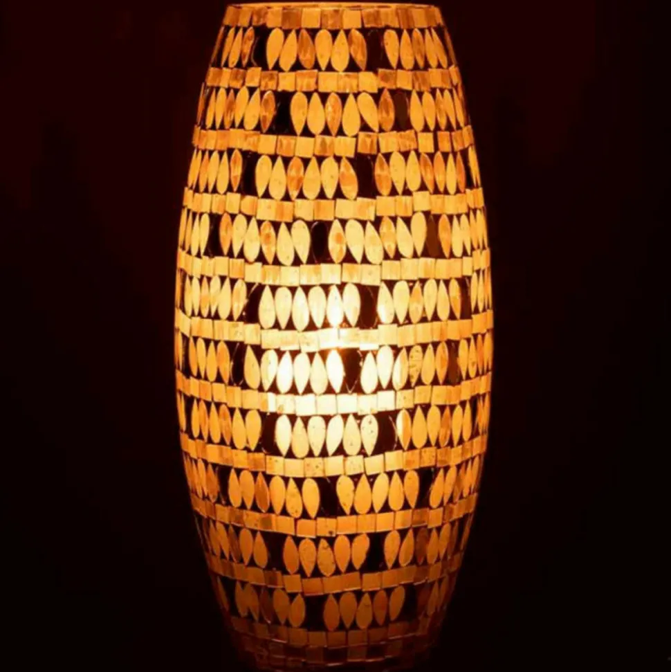 PARIS PRIX - Photophore design en verre "mosaïque" 35cm beige