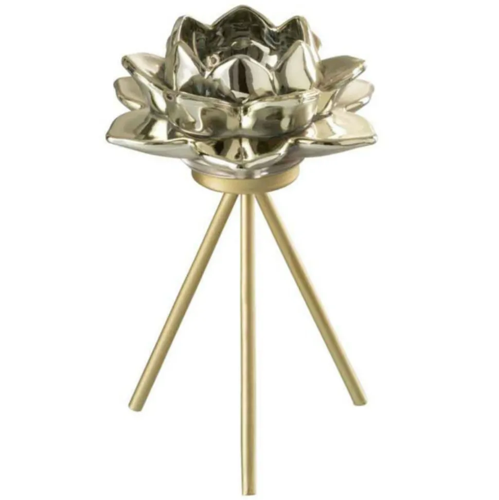 PARIS PRIX - Photophore sur pied "fleur verre" 18cm or