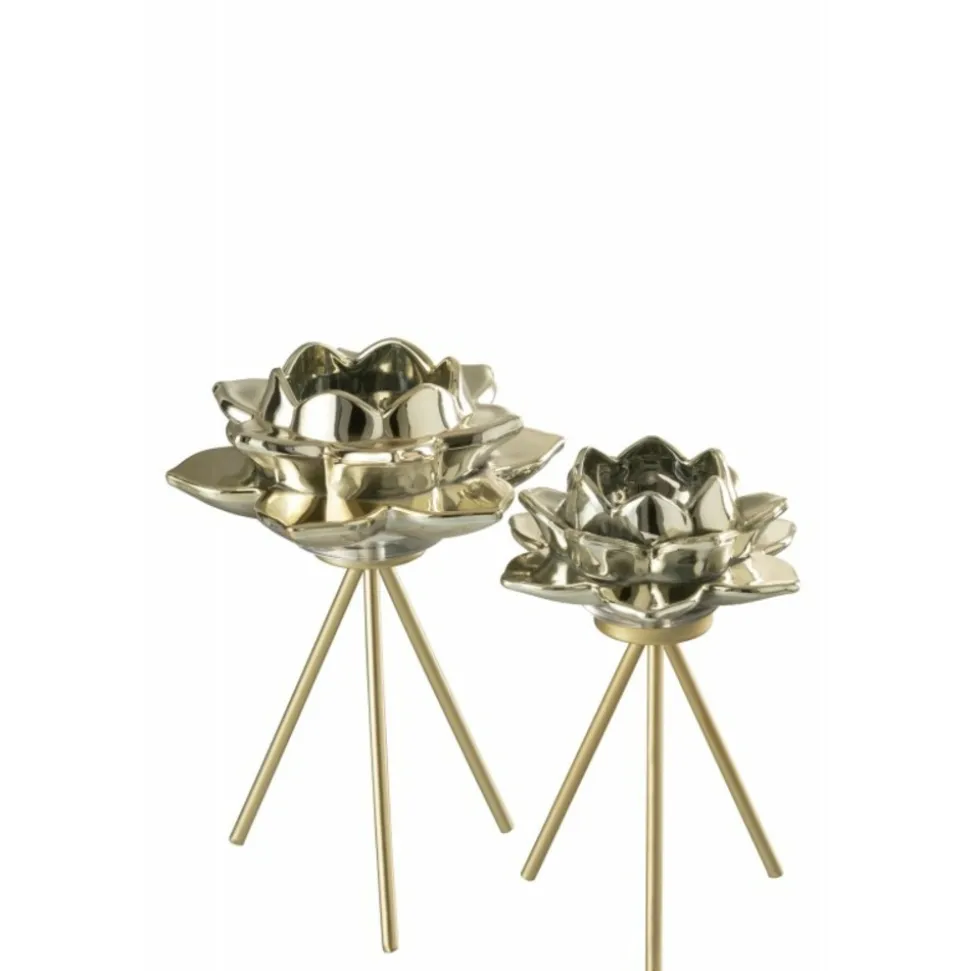 PARIS PRIX - Photophore sur pied "fleur verre" 18cm or