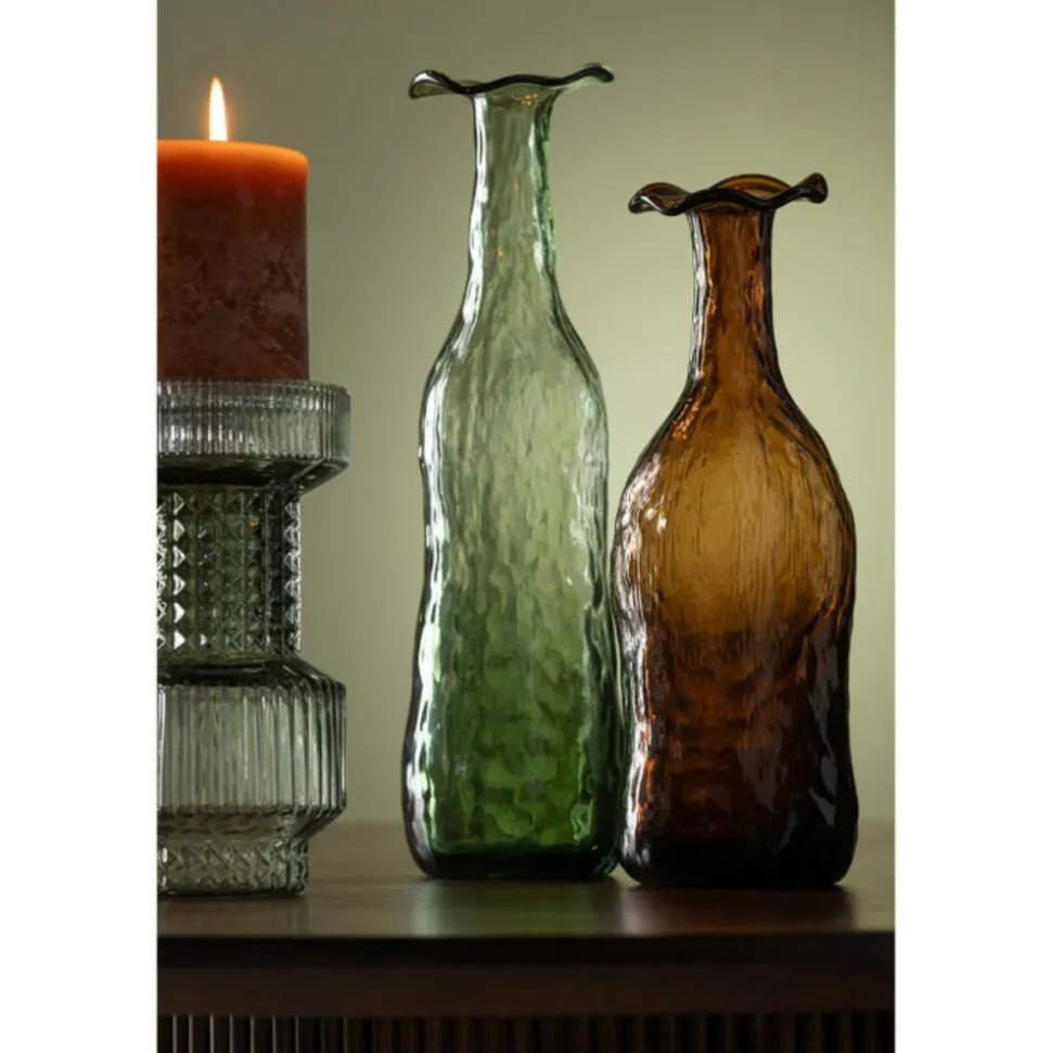 PARIS PRIX - Vase design en verre "eclosion" 33cm marron