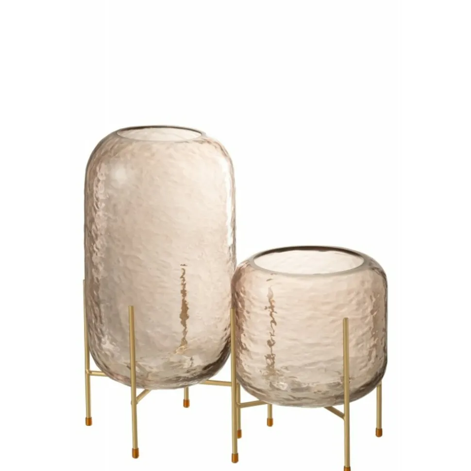 PARIS PRIX - Vase sur pied en verre "pieto" 30cm marron