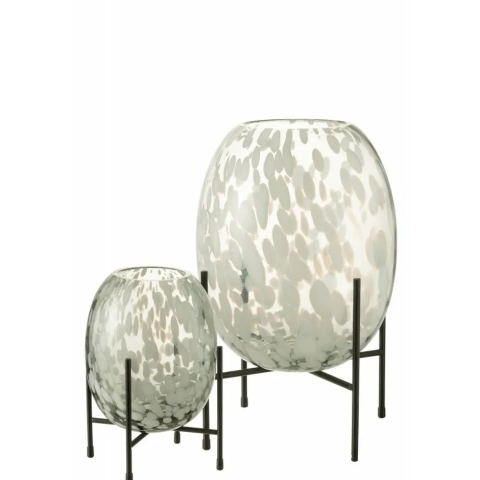 PARIS PRIX - Vase sur pied design "tâche" 22cm gris & blanc