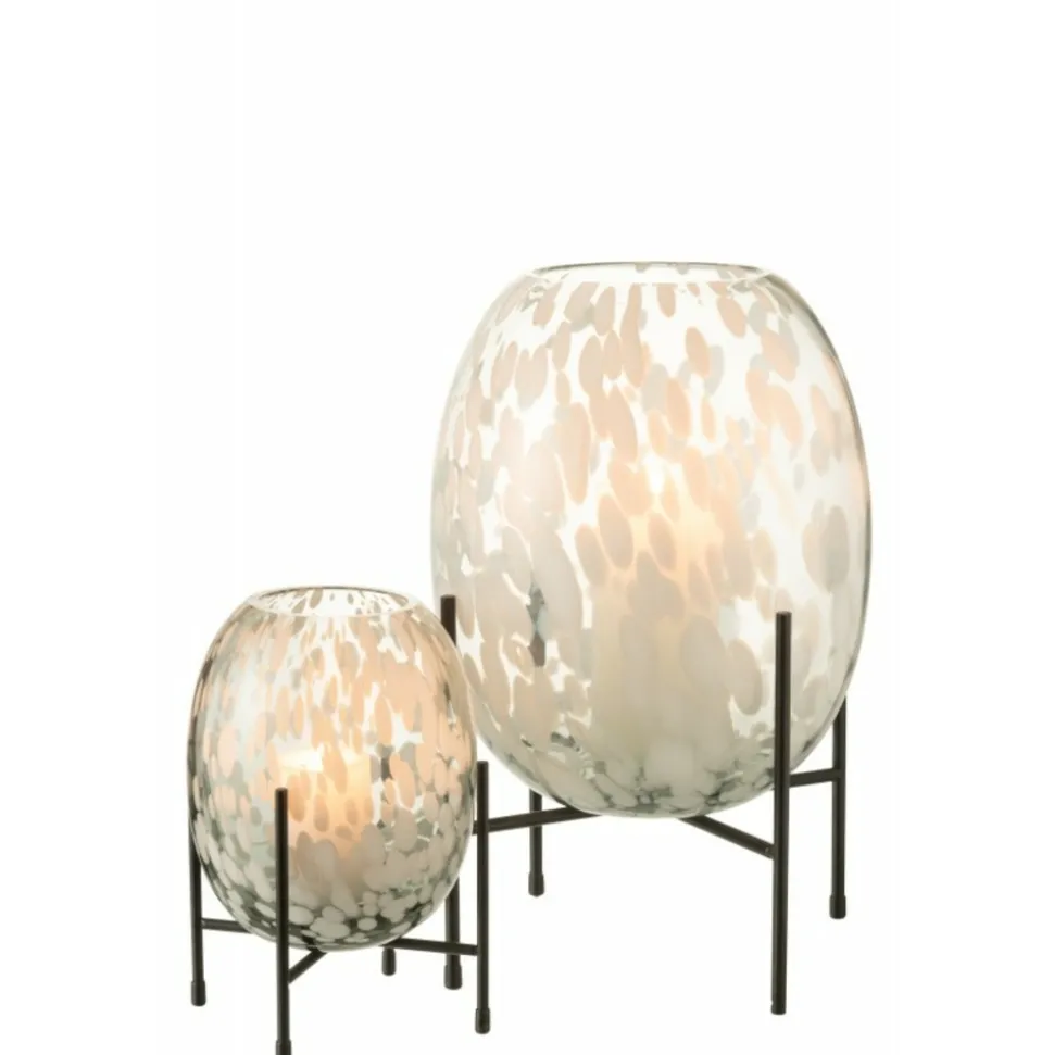 PARIS PRIX - Vase sur pied design "tâche" 22cm gris & blanc