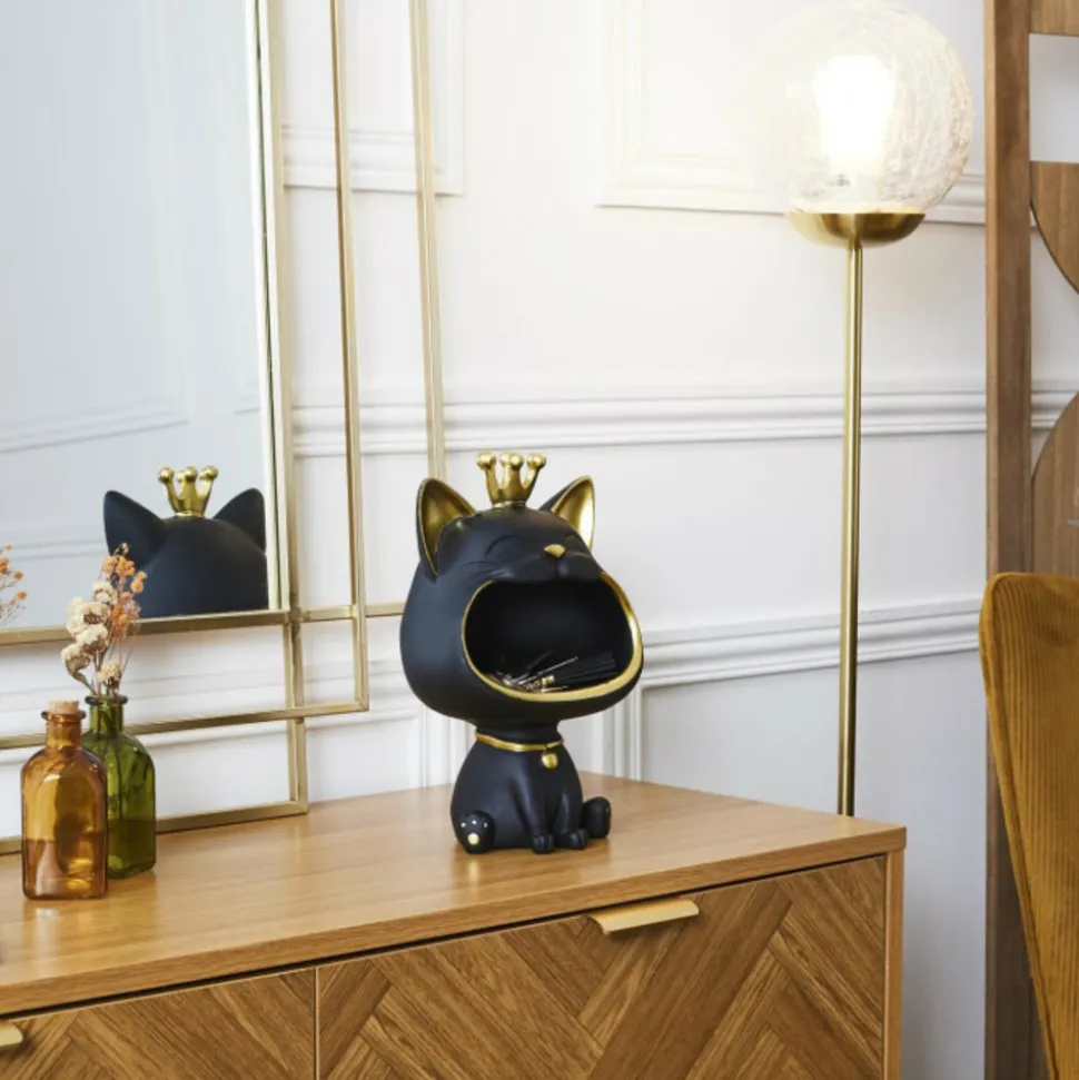PARIS PRIX - Vide-poche statue "chat" 25cm noir