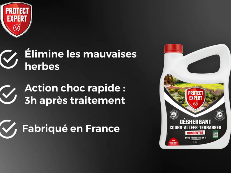 PROTECT EXPERT - Protect expert désherbant concentré - cours allées terrasses - effets visibles sous 3h - 2,5l - jusqu鈥² traités procour25n