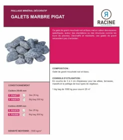 RACINE - Paillage minéral galet marbre pigat 25-40mm, 1 filet de 20 kg - f-pai077