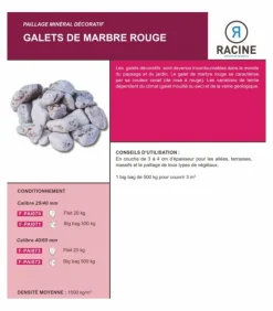 RACINE - Paillage minéral galet marbre rouge 40-60mm, 10 sacs de 20kg - f-pai071-10x20