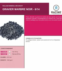 RACINE - Paillage minéral gravier marbre noir 6-14mm, 10 filets de 20 kg - f-pai066-10x20