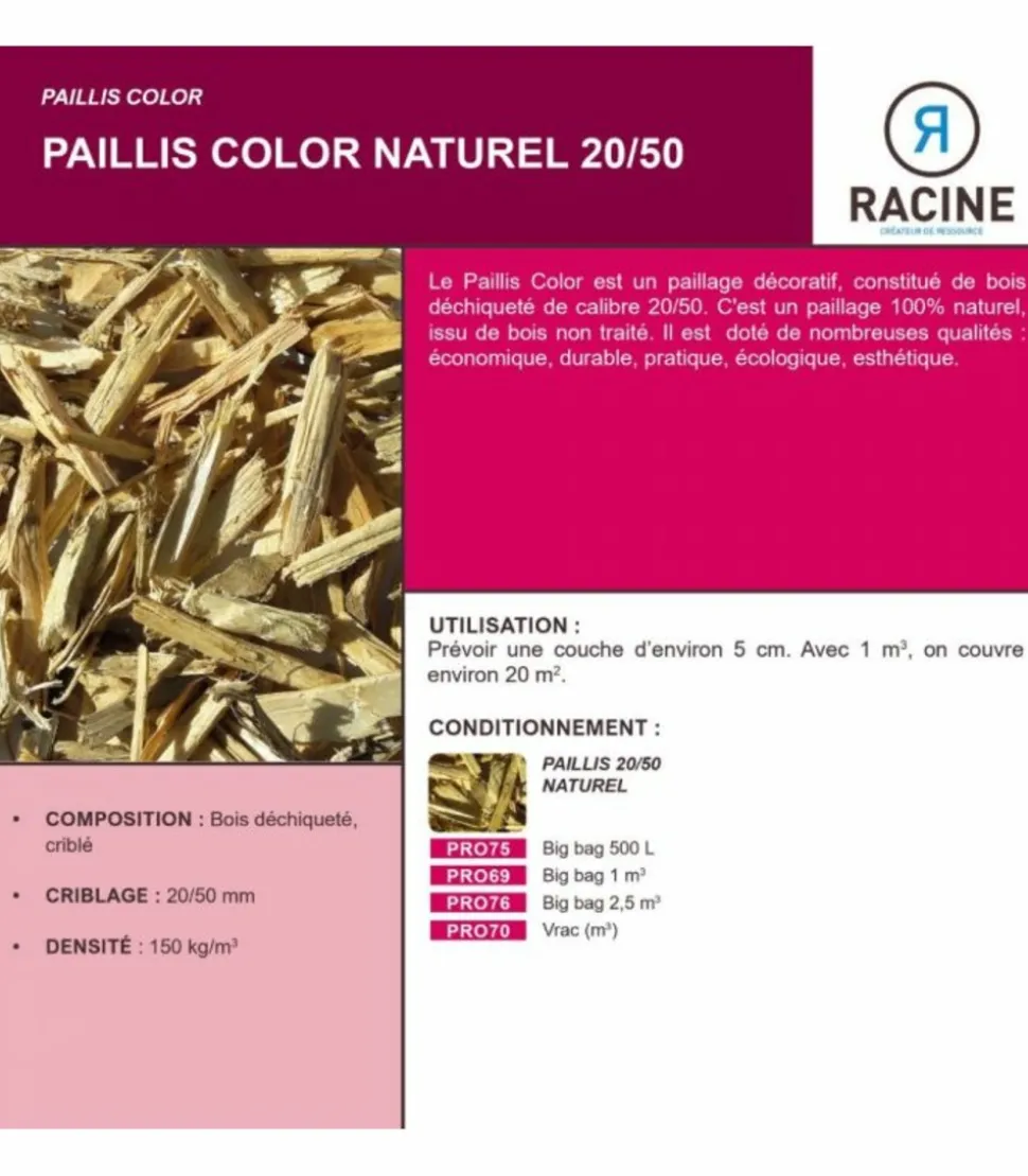 RACINE - Paillis color naturel 20/50mm, big bag de 1 m3 - pro69