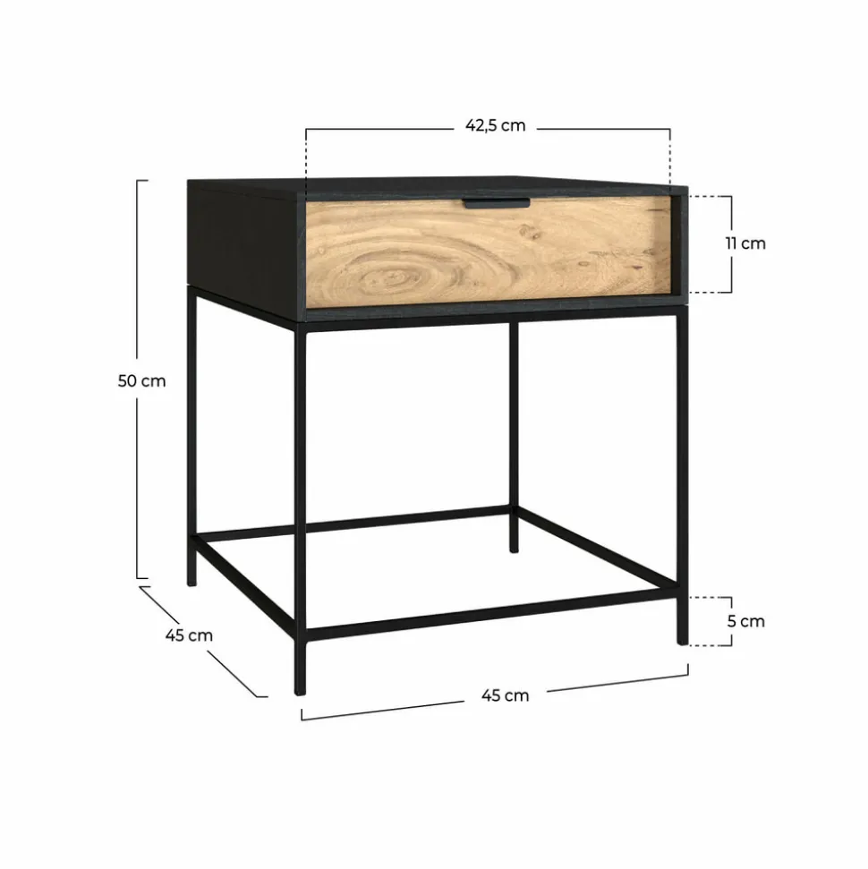 RENDEZ-VOUS DÉCO - Jakson - table de chevet 1 tiroir en bois d'acacia et métal noir