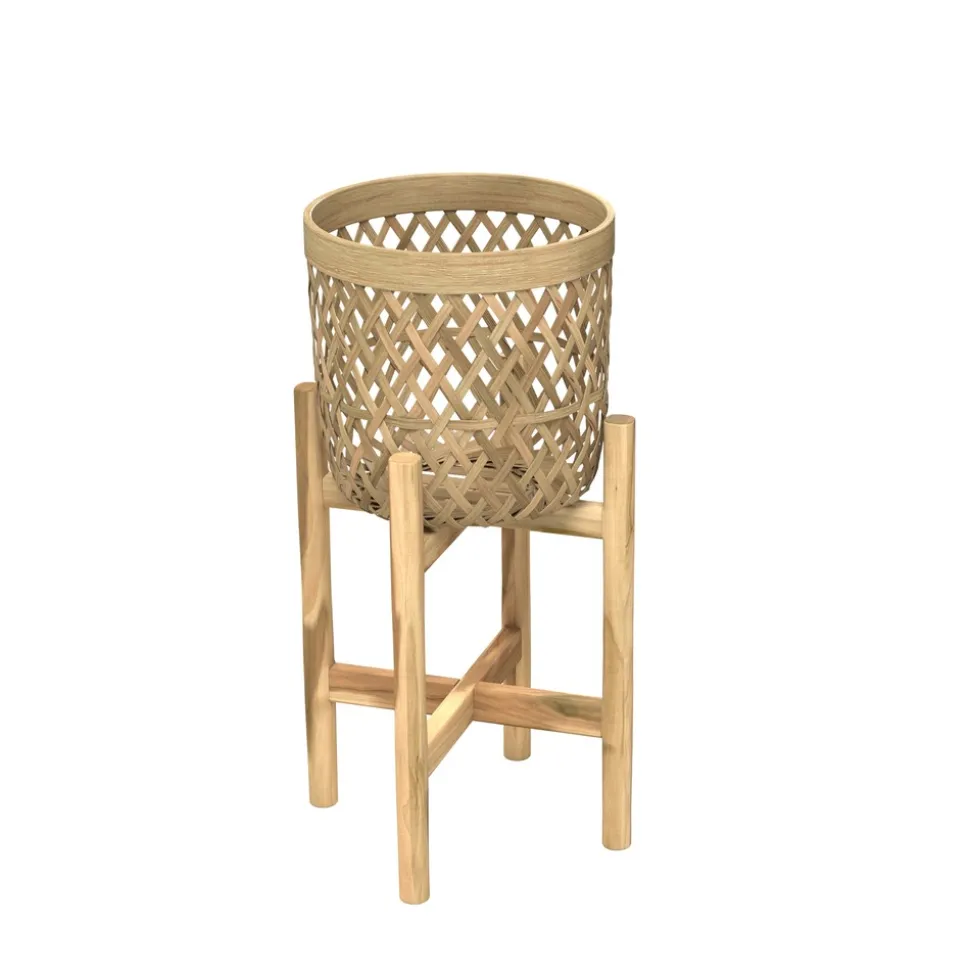 RENDEZ-VOUS DÉCO - Mila - cache-pot pieds en teck et bambou (lot de 2)