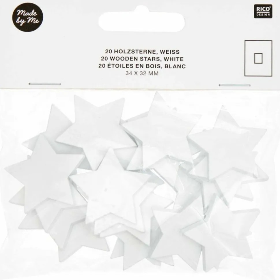 RICO DESIGN - 20 étoiles en bois blanc petit 30 mm