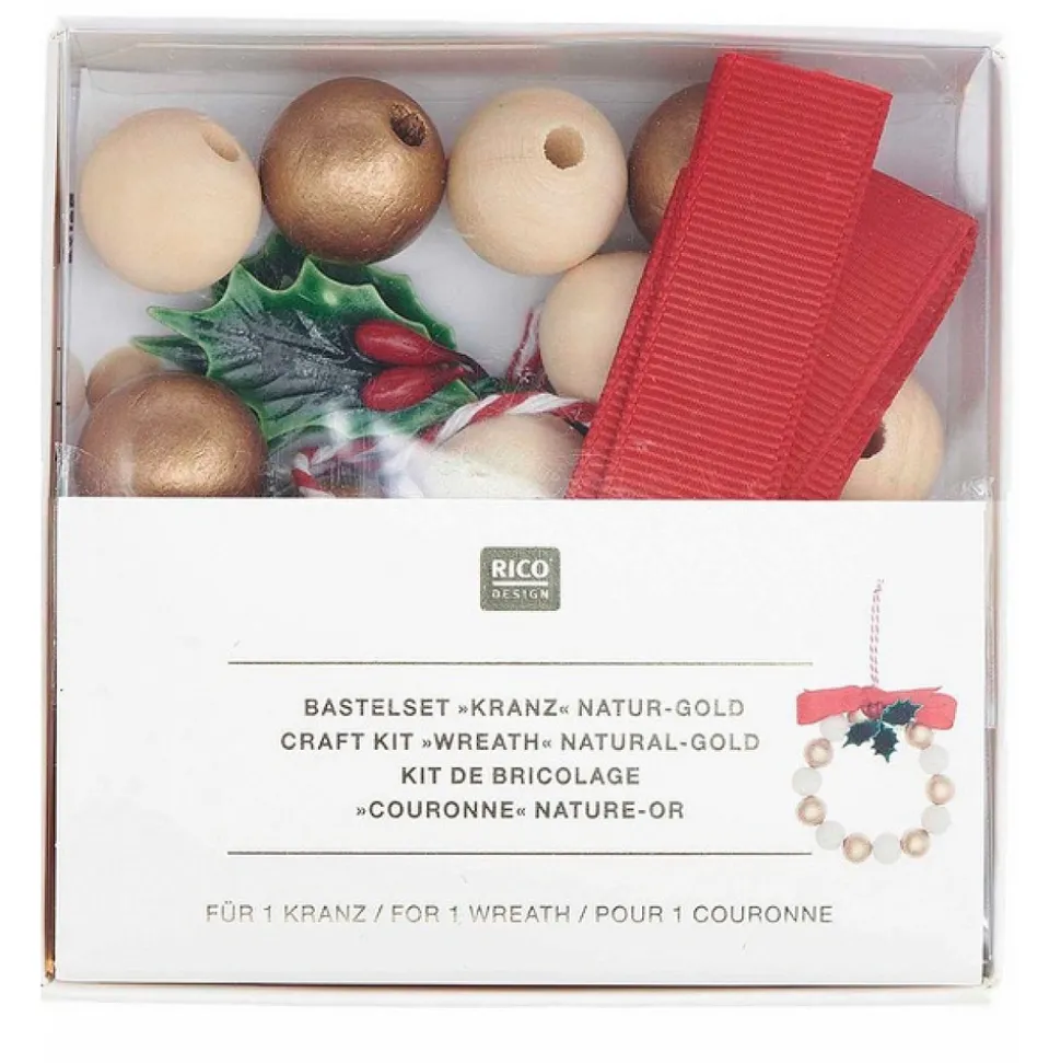 RICO DESIGN - Kit de création diy : couronne en perles en bois naturel et doré