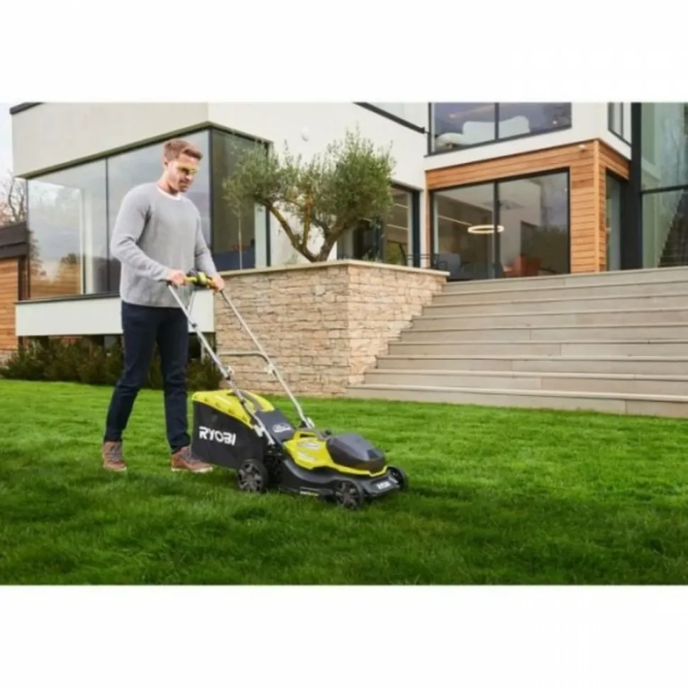 RYOBI - Tondeuse a gazon - poussée 18v one+ - brushless - ø coupe 37 cm - ramassage et mulching + batterie 5,0 ah & chargeur - ry1