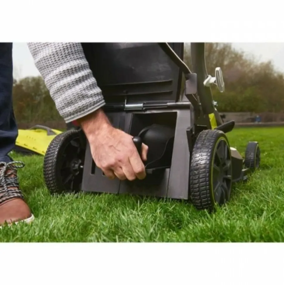 RYOBI - Tondeuse a gazon - poussée 18v one+ - brushless - ø coupe 37 cm - ramassage et mulching + batterie 5,0 ah & chargeur - ry1