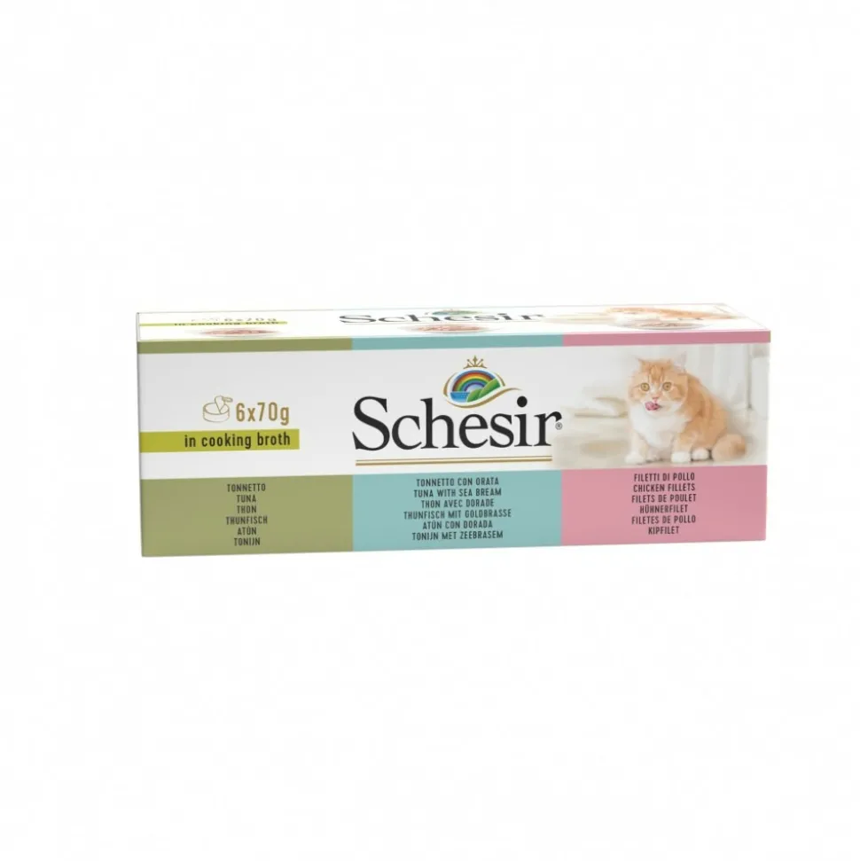 SCHESIR - Pack bouillon de cuisson 3 saveurs chat (boite 6x70g) - schesir 6x70 g