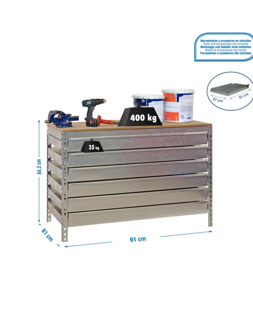 SIMONRACK - Etabli simonwork bt5 box6 900 galva/bois - 842x910x610 600kg - simonrack