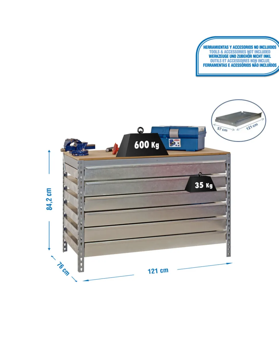 SIMONRACK - Etabli simonwork bt5 box6 1200 gris/bois - 842x1210x760 600kg - simonrack