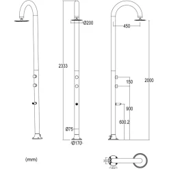 SINED - Douche en alu avec led 3 jets et capteur eau chaude et froide