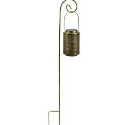 SMART GARDEN - Lanterne solaire suspendue rabat à piquer structure et pied en métal effet doré patiné , boite de 2