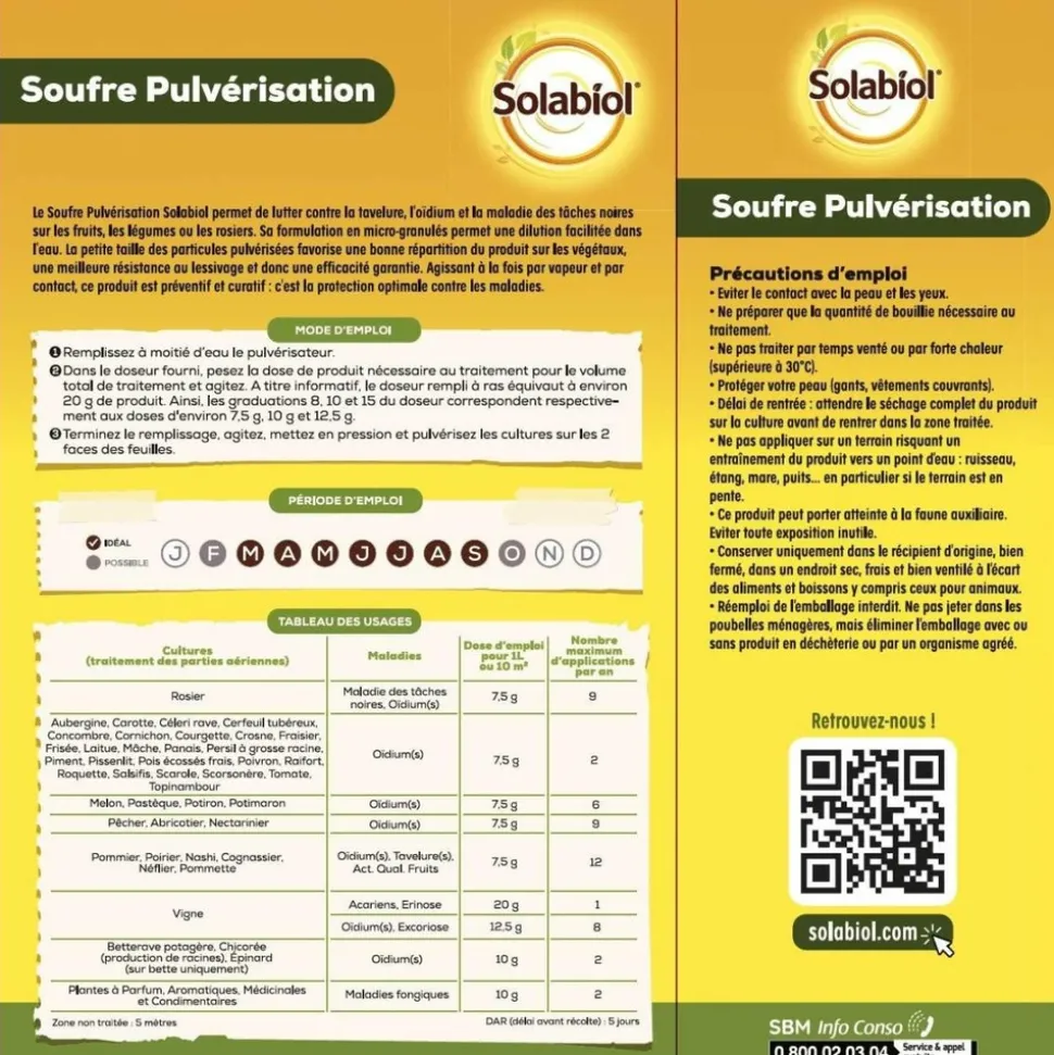 SOLABIOL - Lot de 2 boîtes de souffre pulvérisation solabiol 750g 鈥