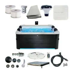 Spa rigide oslo plus mspa 6 personnes gris. 4 coussins. Bâche incluse. Hydromassages système. 180 x 180 x 65 cm