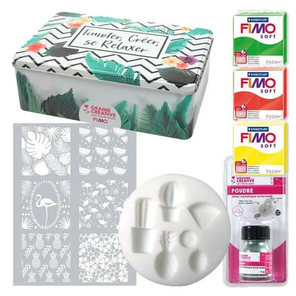 STAEDTLER - Boîte métal accessoires pâte polymère - thème tropical