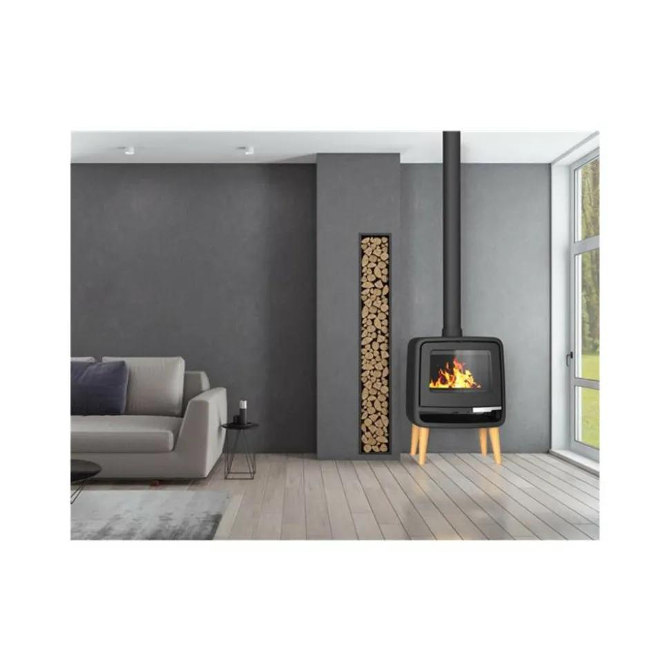 SUPRA - Fr9016130b-poêle à bois-vision horizontale et galbée - fonte - noir - d supra - kris