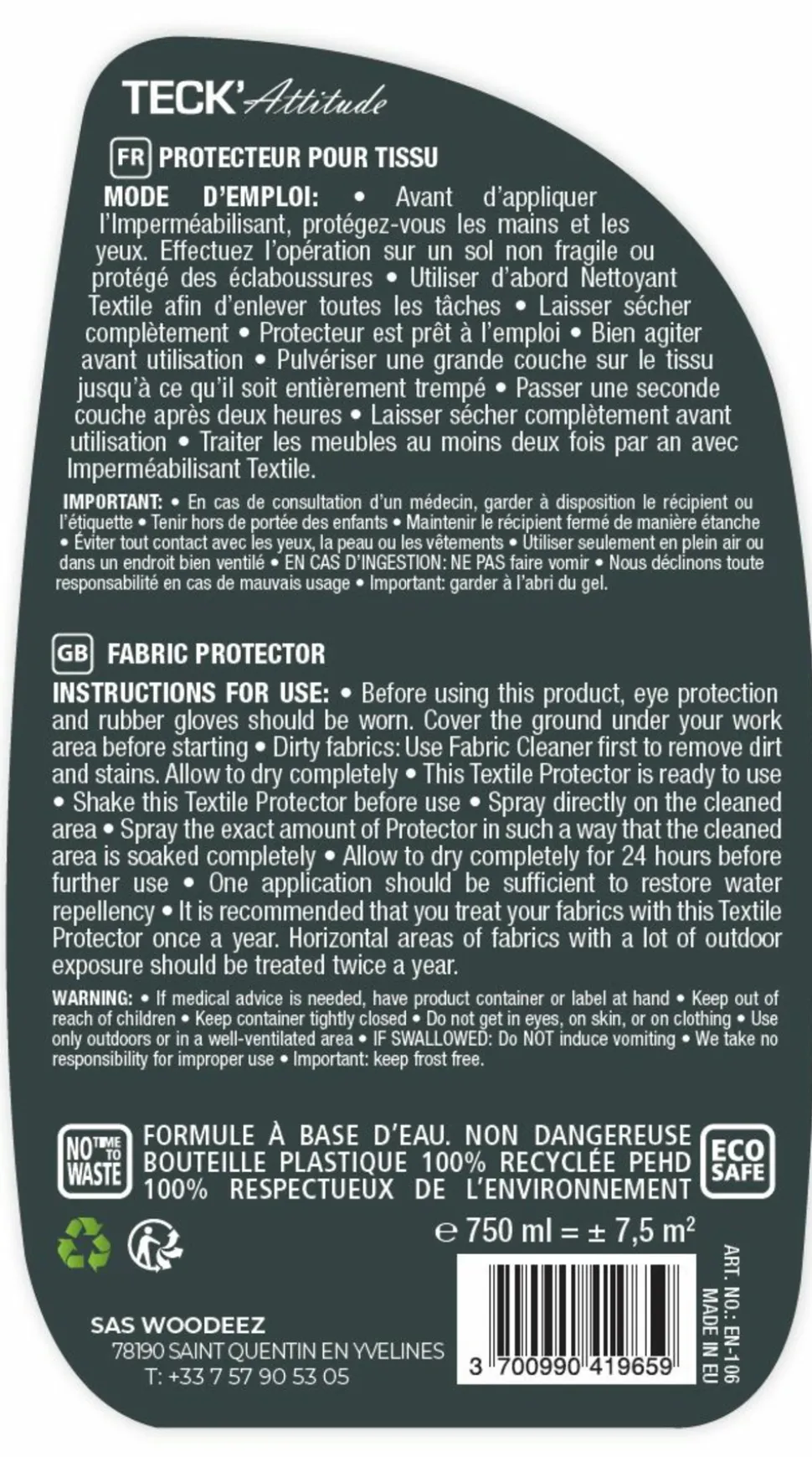 TECK'ATTITUDE - Protecteur pour tissus 750 ml