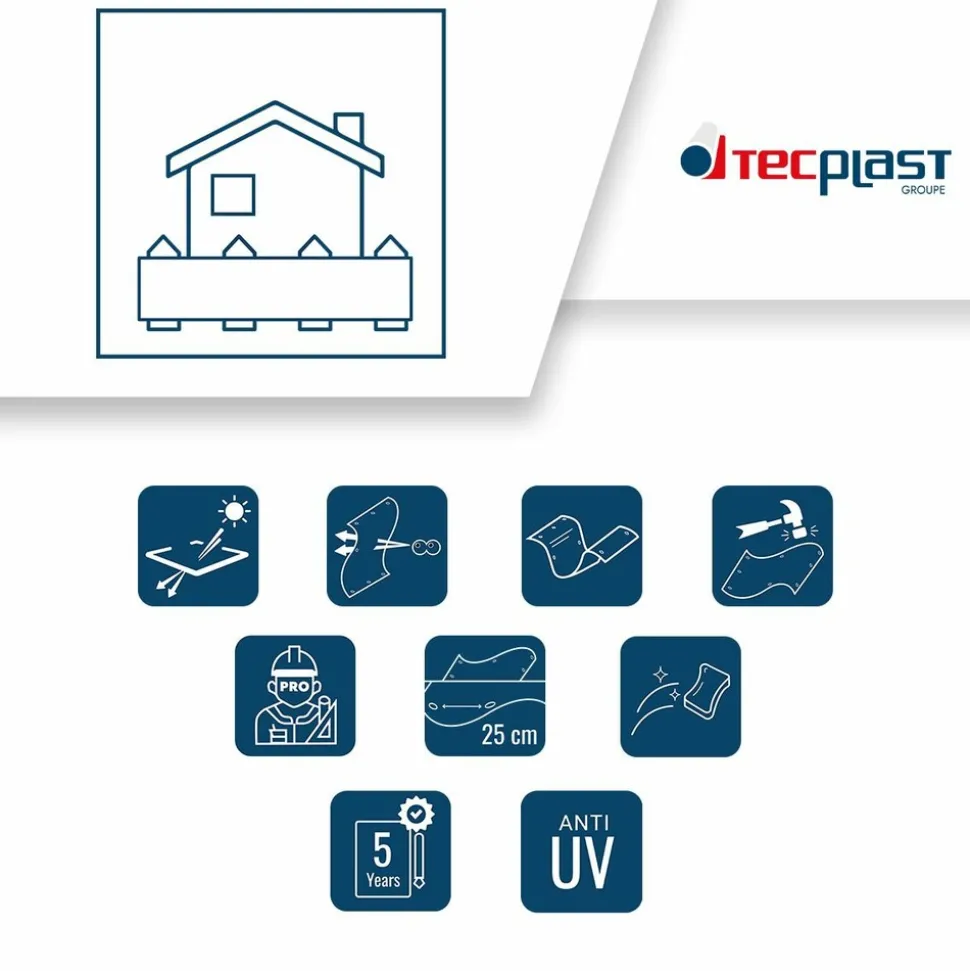 TECPLAST - Bâche brise vue micro-perforée tecplast mp460bv 3x5m - grise - garantie 5 ans