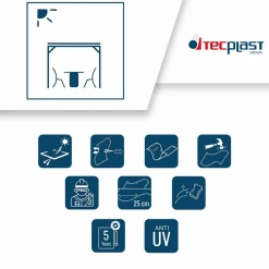 TECPLAST - Toile pergola micro-perforée tecplast mp460pr 4x4 m - grise - garantie 5 ans