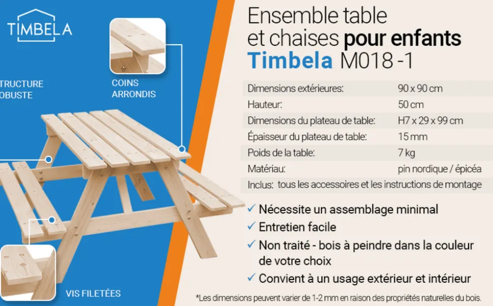 TIMBELA - Table enfant en bois 鈥