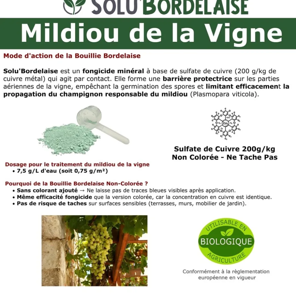TOUT POUR LES NUISIBLES - Solu'bordelaise - 5 kg de bouillie bordelaise - mildiou de la vigne - utilisable agriculture biologique - 5 sachets 1kg