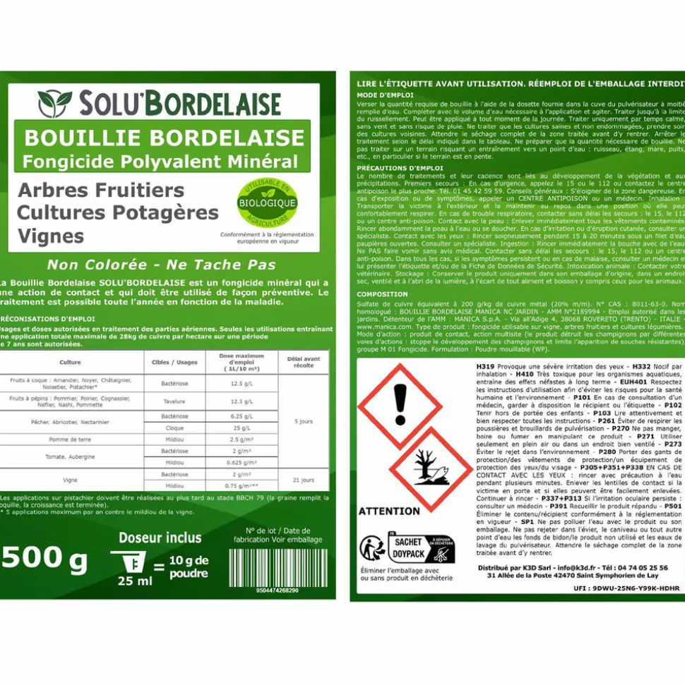 TOUT POUR LES NUISIBLES - Solu'bordelaise - tavelure des fruitiers - 5 kg de bouillie bordelaise non colorée