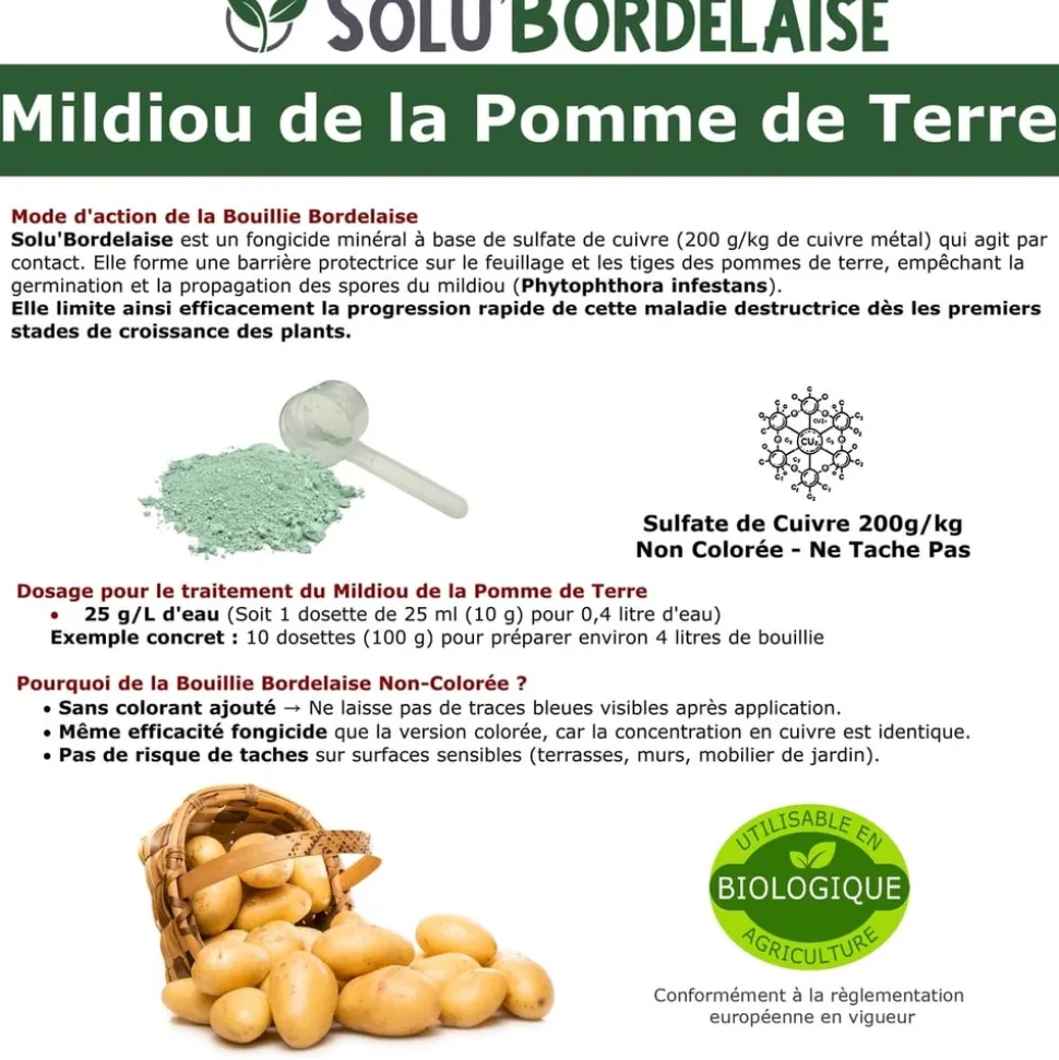 TOUT POUR LES NUISIBLES - Solu'bordelaise - 3 kg de bouillie bordelaise - mildiou de la pomme de terre - utilisable agriculture biologique - 3 sachets de 1kg