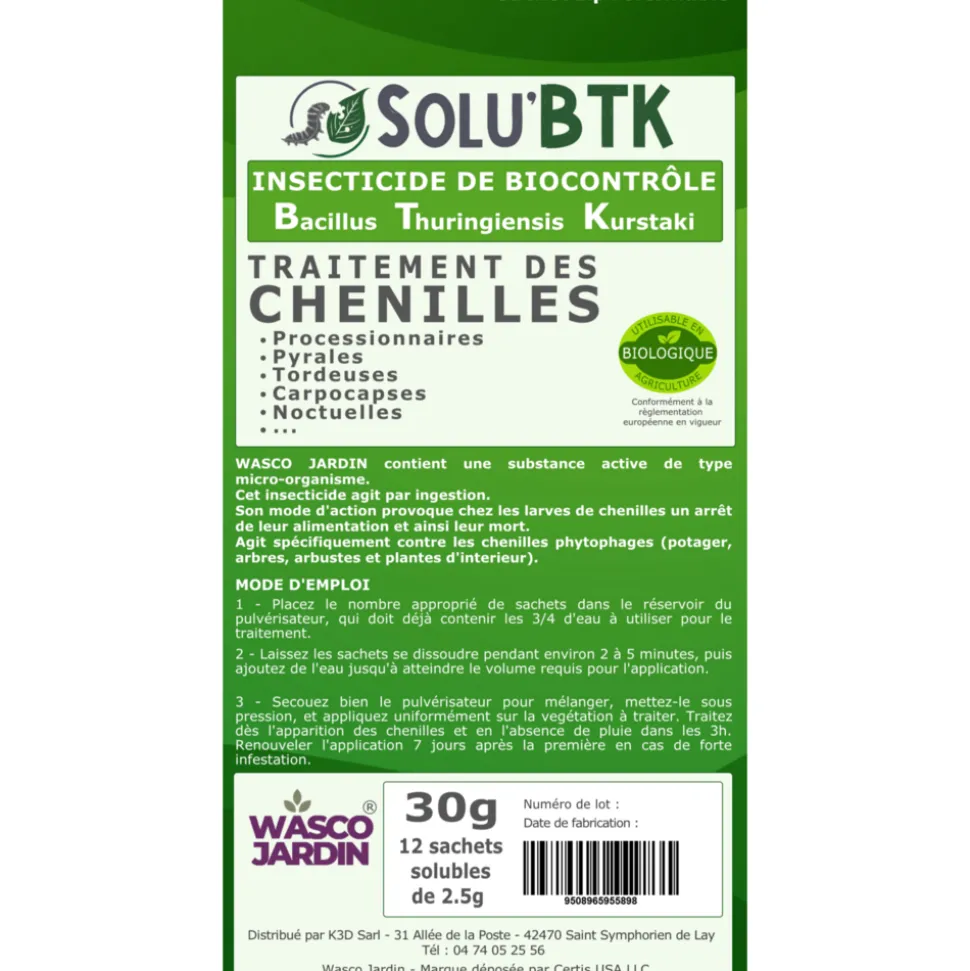 TOUT POUR LES NUISIBLES - Solubtk -pyrale du buis 30gr bacillus thuringiensis -insecticide