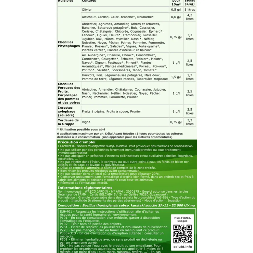 TOUT POUR LES NUISIBLES - Solubtk -pyrale du buis 15gr bacillus thuringiensis -insecticide