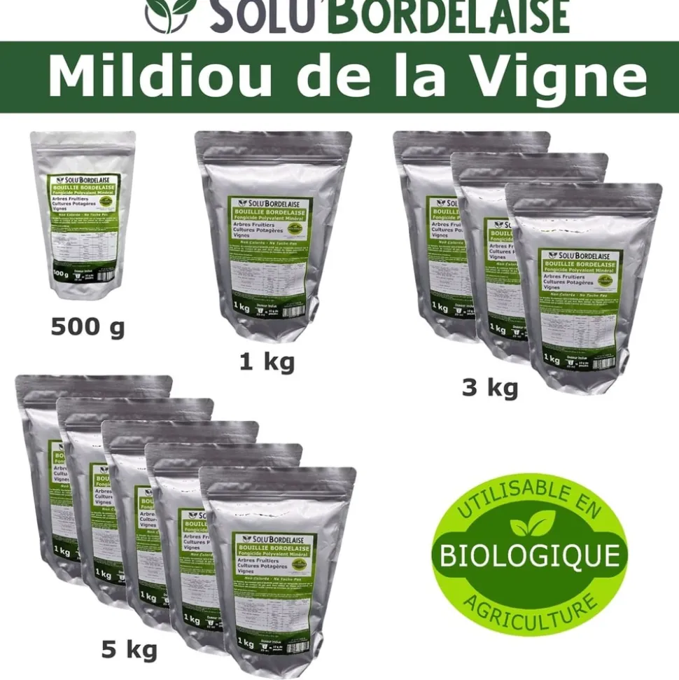 TOUT POUR LES NUISIBLES - Solu'bordelaise - 3 kg de bouillie bordelaise - mildiou de la vigne - utilisable agriculture biologique - 3 sachets de 1 kg