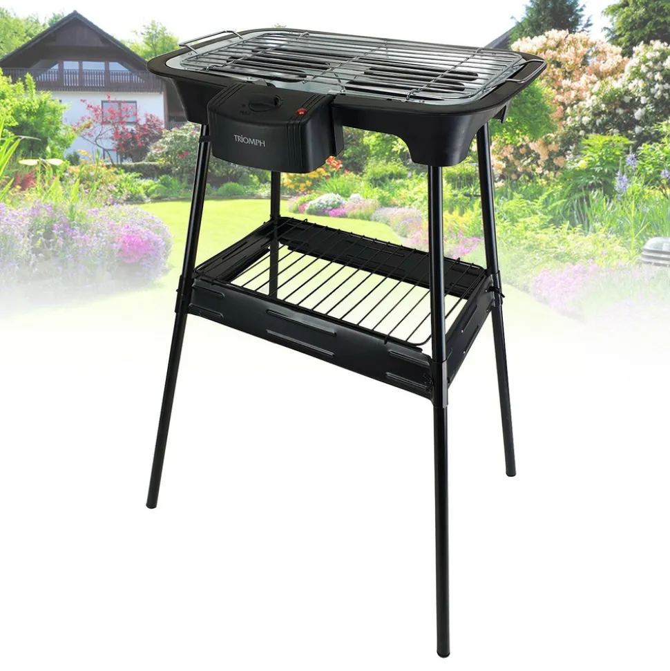 TRIOMPH - Barbecue électrique sur pieds ou sur table - triomph etf1526 - 2000w - intérieur et extérieur