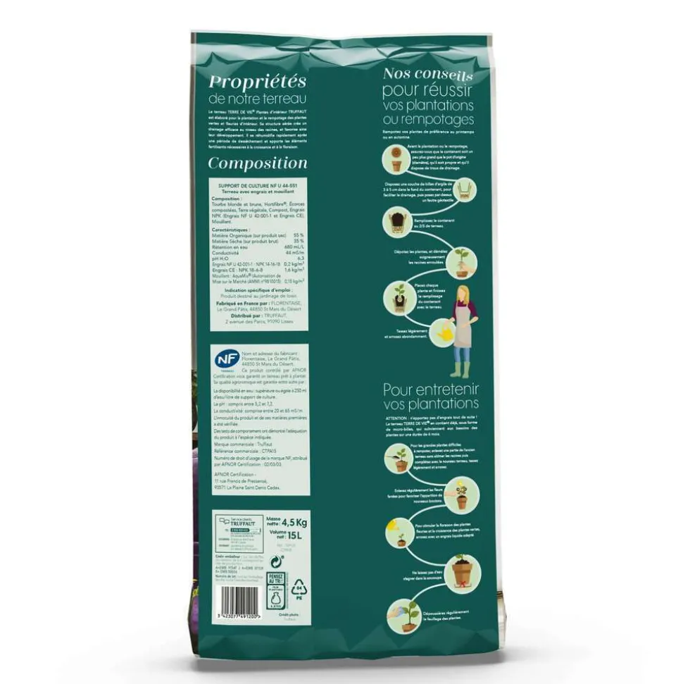 TRUFFAUT - Terreau 'Terre de Vie®' pour plantes d'intérieur - sac de 15 litres