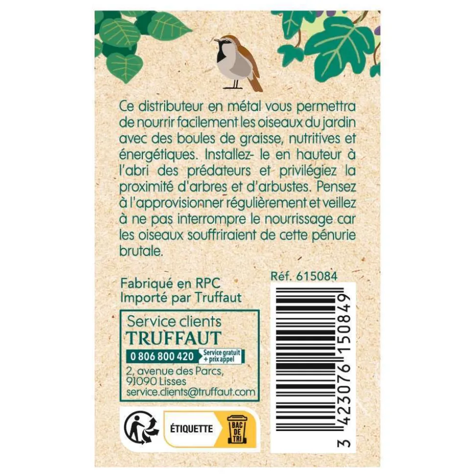 TRUFFAUT BIODIVERSITÉ - Distributeur de boules de graisse Naïve en métal pour oiseaux