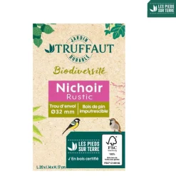 TRUFFAUT BIODIVERSITÉ - Nichoir Rustic pour oiseaux du jardin - L.20 x l.14 x H.17 cm