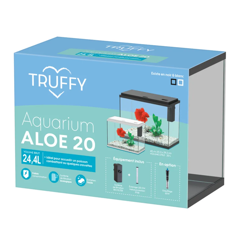 TRUFFY - Aquarium ALOE LED équipé blanc 24 litres - L.40,4xP.20,5xH.29,2cm