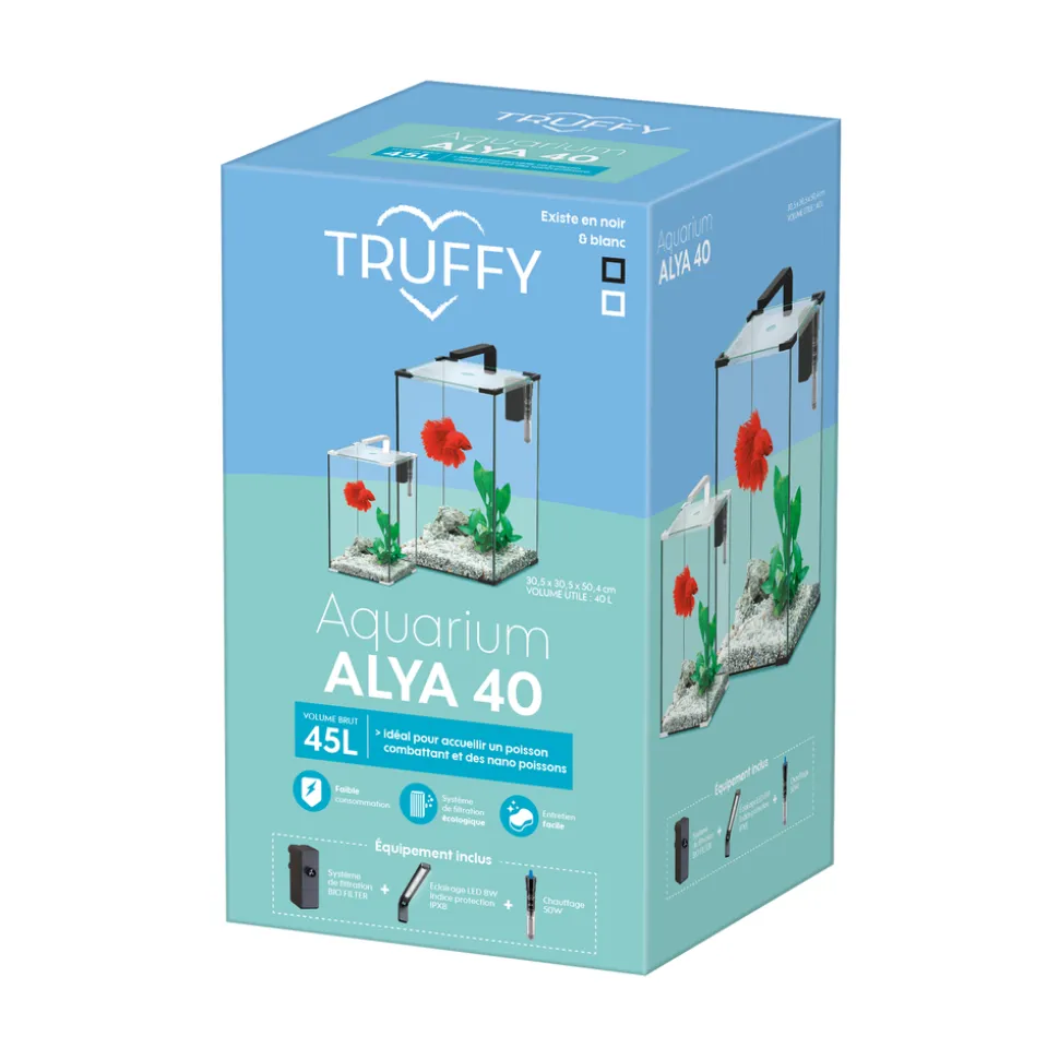 TRUFFY - Aquarium ALYA LED équipé noir 45 litres - L.30,5xP.30,5xH.50.4cm