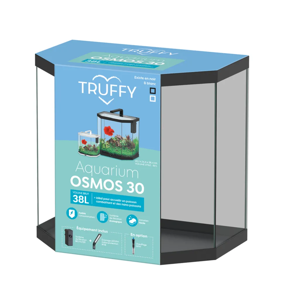 TRUFFY - Aquarium OSMOS LED équipé noir 38 litres - L.40,1xP.24,6xH.38,4cm